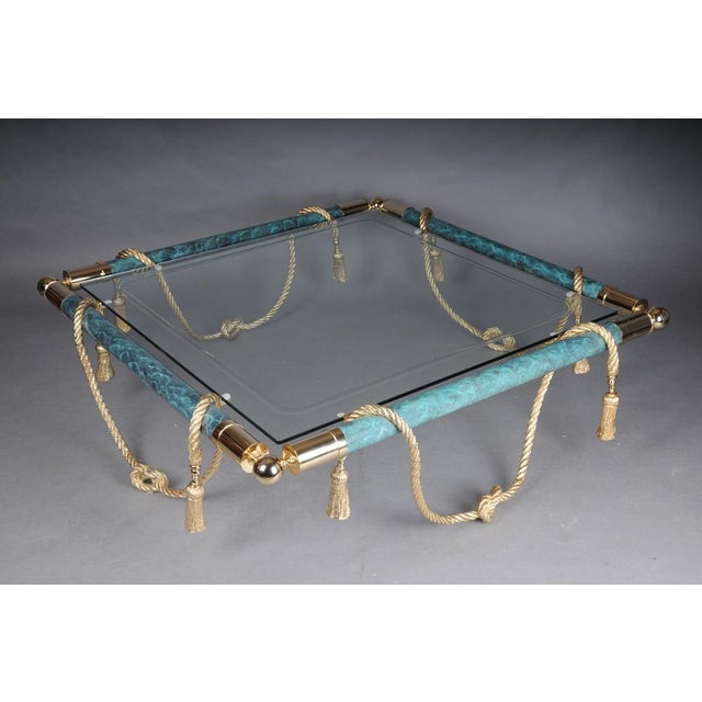 Metal Hollywood Regency Style Coffee Table in Brass and Gold with Glass For Sale - Image 7 of 18