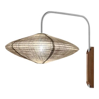 Roswell Wall Sconce - Matte Black, Handcrafted Shinpuru-Sa Linen-Cotton Shade, Plug-In For Sale