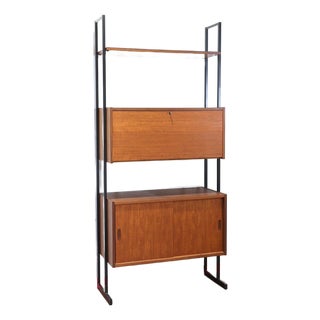 1960s Mid Century Modern Vintage Teak DIsplay Bookcase Wall Cabinet by Uniflex For Sale