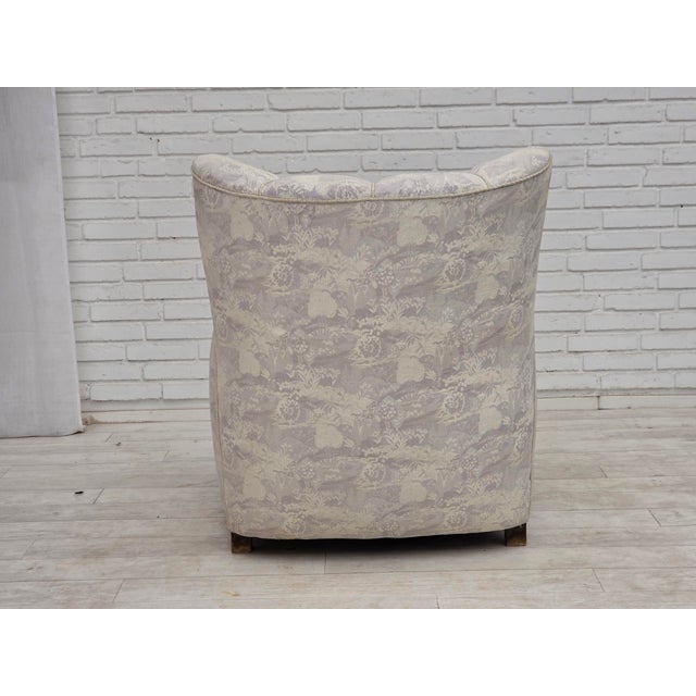 Wood Vintage Danish Lounge Chair in Furniture Jacquard Fabric, 1960s For Sale - Image 7 of 18