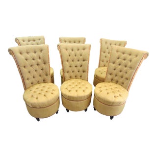 Custom Designed Gold Tufted Dining Chairs - Set of 6 For Sale