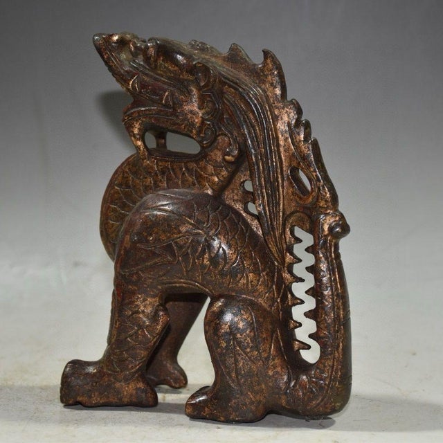 Antiqued Bronze Mythical Beast Sculpture - Dragon Figure Desk Decor For Sale - Image 4 of 9