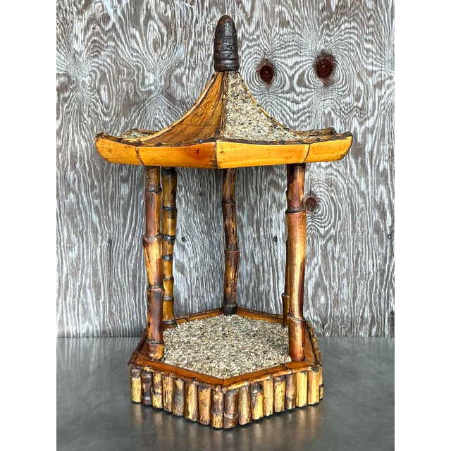 Camel Vintage Coastal Rattan Pagoda Pedestal For Sale - Image 8 of 11