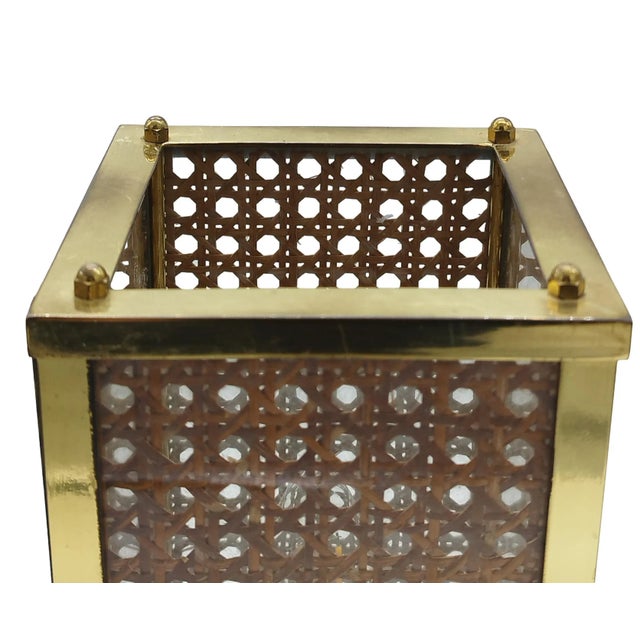 Brass and Vienna Woven Cane Table Lamps in the style of Dior, 1970s, Set of 2 For Sale - Image 4 of 9