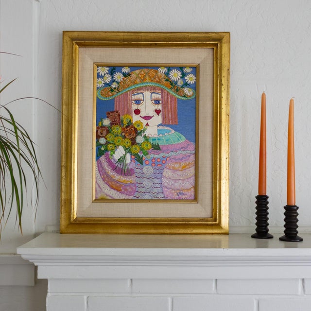 Girl With Dandilions and Dandy Lions Painting by Kara Bersani San Francisco 1977 For Sale - Image 10 of 11