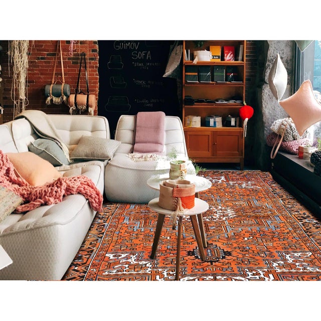 1960s Vintage Persian Heriz Medallion Rug, Rust, 1960s For Sale - Image 5 of 12