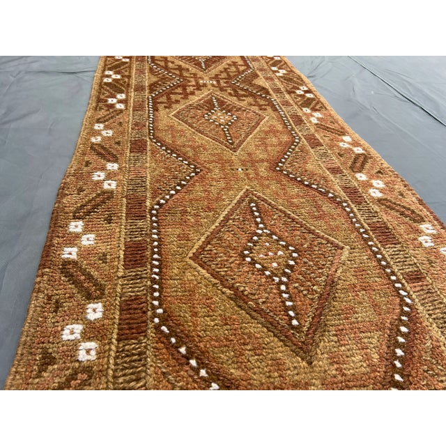 Beige Vintage Afghan Handmade Mishwani Runner Rug, Brown & Beige Geometric Tribal Wool Pile Rug For Sale - Image 8 of 8