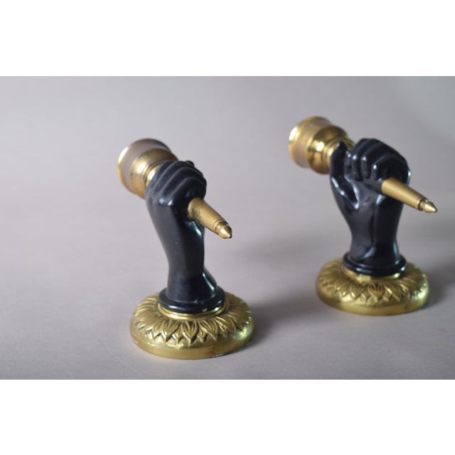 Art Deco Brass Fist and Torch Wall Sconces, 1930s, Set of 2 For Sale - Image 4 of 7