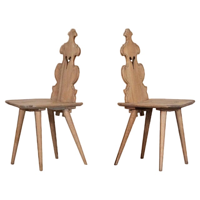 Set of 19th Century Swiss Elm Hall Chairs, 1890s For Sale