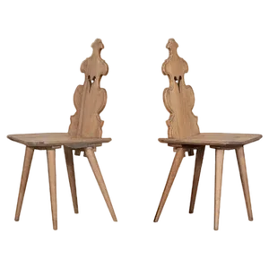 Set of 19th Century Swiss Elm Hall Chairs, 1890s