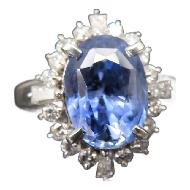 Late 20th Century Fine 3.98ct Gia Ceylon No Heat Sapphire & 0.50ct Diamond Platinum Ring Size 6 For Sale