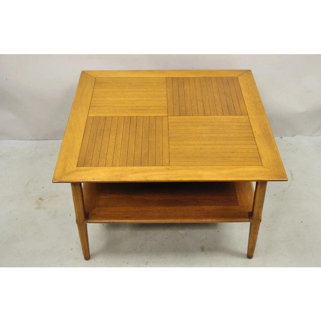 Vintage Tomlinson Sophisticate Square Walnut Mid Century Modern Lamp Side Table. Circa Mid 20th Century. Measurements: 19"...
