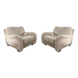 Vintage Postmodern Oversized Rolled Arm Upholstered Club Chairs- A Pair For Sale