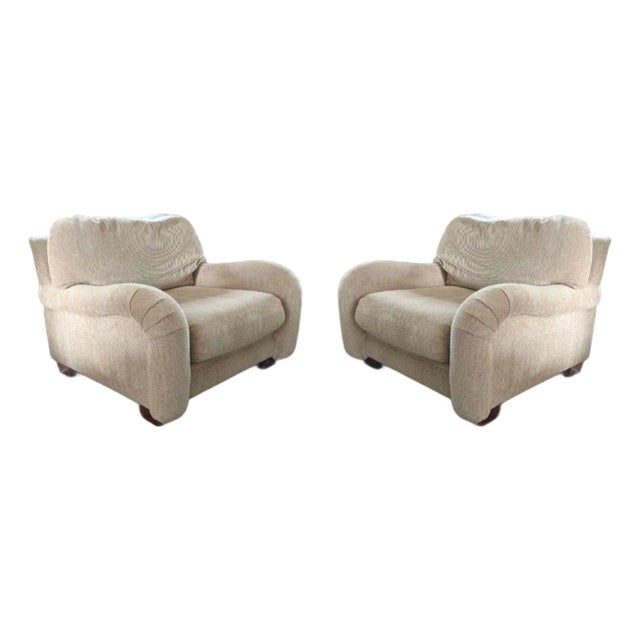 Vintage Postmodern Oversized Rolled Arm Upholstered Club Chairs- A Pair For Sale