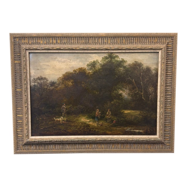 19th Century Oil on Canvas "In the Woodland Clearing" For Sale