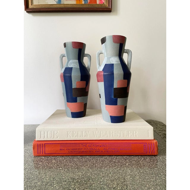 Ceramic Hand-Painted Geometric Modernist Urn Vase For Sale - Image 7 of 11