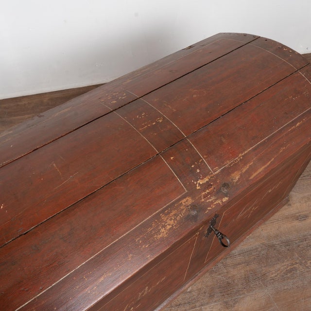 Wood Danish Original Painted Dome Top Pine Trunk Dated 1862 For Sale - Image 7 of 15