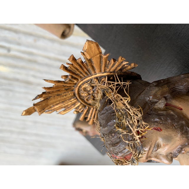 Early 20th Century Art Decò Hand Carved Wooden Crucifix with Stunning Bronze Corpus of Christ For Sale - Image 12 of 18