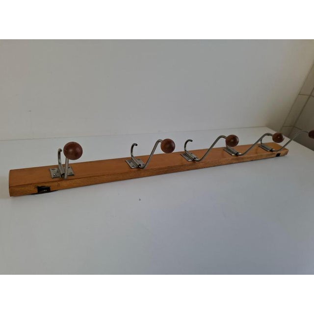 Brown Mid-Century Wooden and Metal Wall Coat Rack, Czechoslovakia, 1960s For Sale - Image 8 of 15