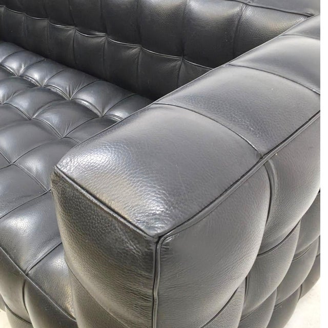 Black Kubus 2-Seater Sofas in Leather attributed to Josef Hoffmann for Wittmann, 1980s, Set of 2 For Sale - Image 8 of 12