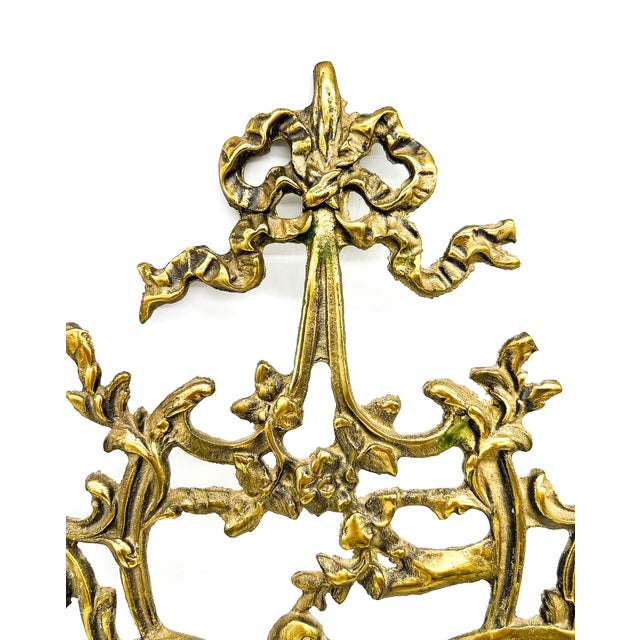 Pair of Vintage Cast Brass Lovebird Wall Candle Sconces – Hollywood Regency / French Country For Sale - Image 12 of 15