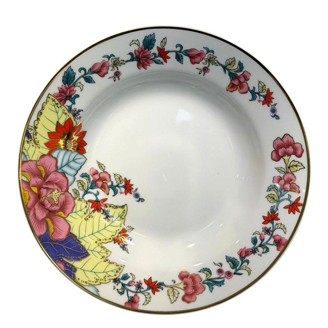 Late 20th Century Imperial Leaf Tobacco Leaf Rim Soup Bowl Floral Gold Trim China For Sale - Image 4 of 5