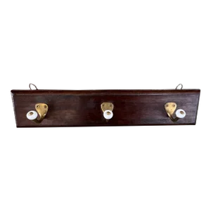 Vintage Wood and Brass Wall Hooks