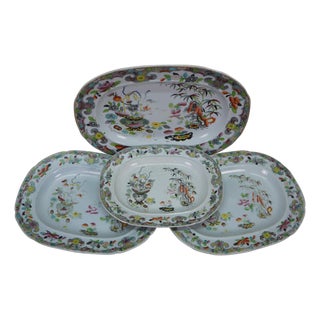 Antique 1825 Stephan Folch Bamboo & Basket Ironstone China Platters - Set of 4 For Sale