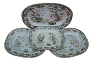 Antique 1825 Stephan Folch Bamboo & Basket Ironstone China Platters - Set of 4