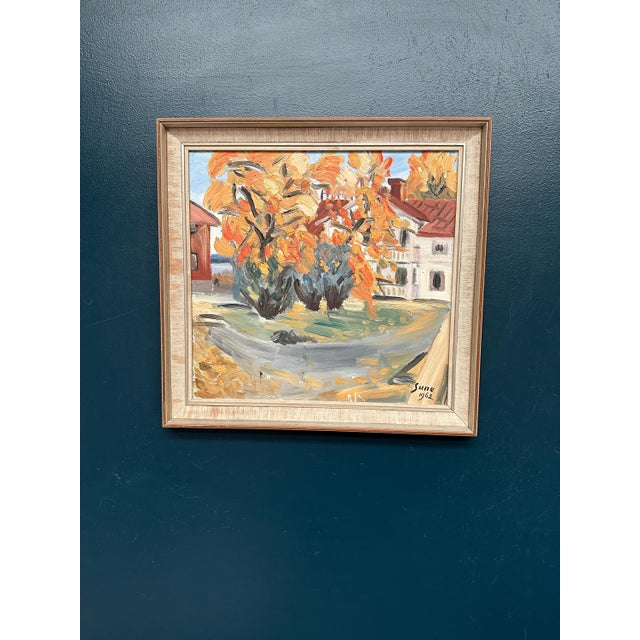 Original Swedish Oil on Panel – “Autumn Landscape” by Sune – Signed & Dated 1962 – Vintage & Framed – 50 × 48 cm (19.7" ×...