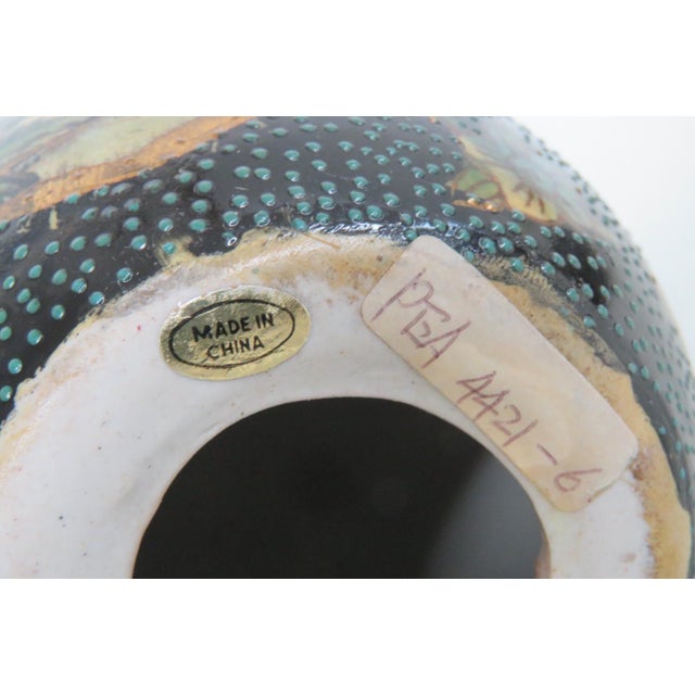 Black Satsuma Style Hand Painted Porcelain Egg 2pc Including Wood Display Stand 5062b For Sale - Image 8 of 13
