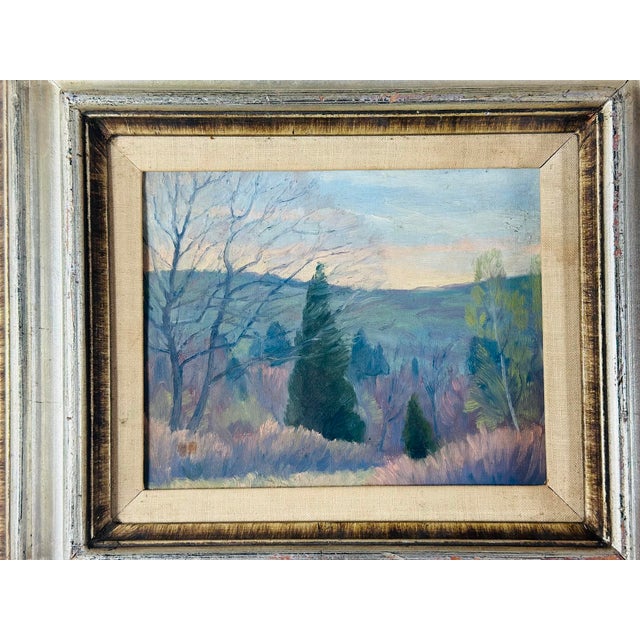 Lavender Vintage Landscape Oil on Board For Sale - Image 8 of 8