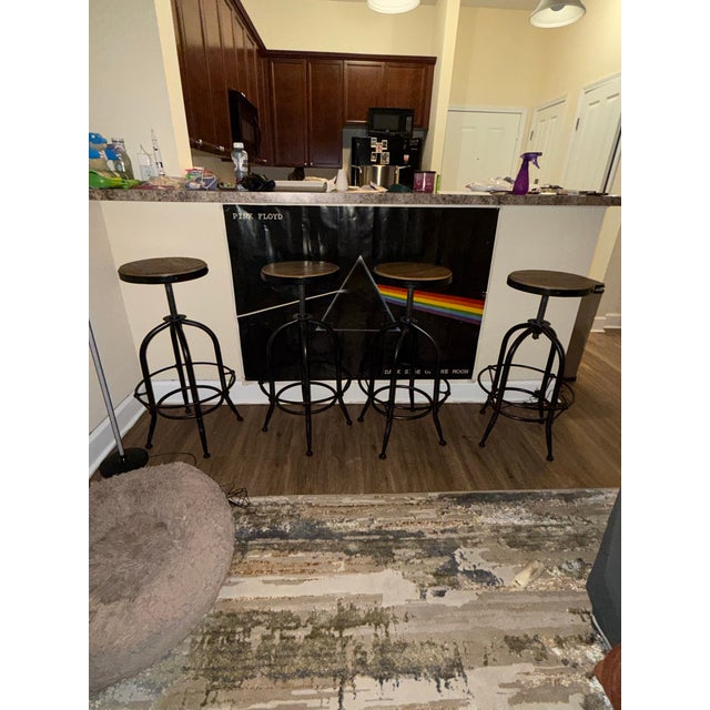 2010s Farmhouse Wood & Iron Round Adjustable Stool For Sale - Image 5 of 6