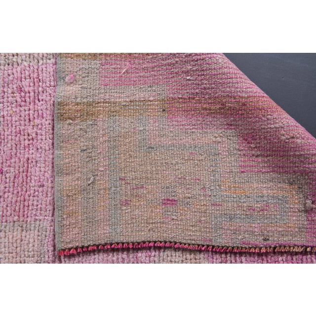 Textile Vintage Turkish Oushak Handmade Wool Cotton Pink Runner Rug For Sale - Image 7 of 9