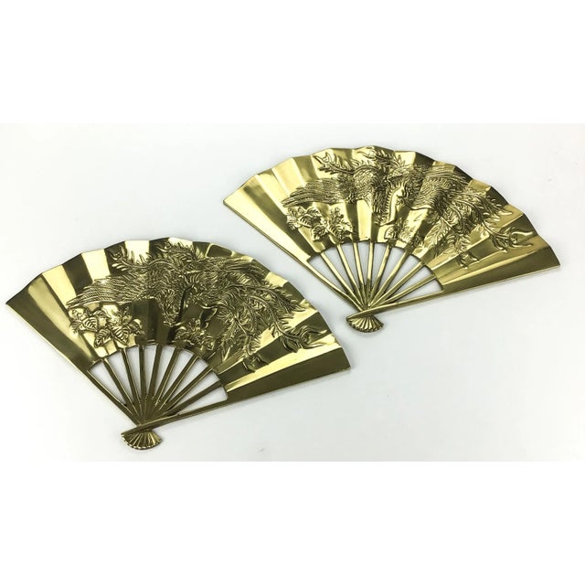Mid-Century Modern Vintage Carved Solid Brass Fan Wall Art For Sale - Image 3 of 13