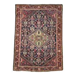 Antique Two-Toned Greens Navy Lattice Design with Green Medallion Rug 4.9 x 6.5 For Sale