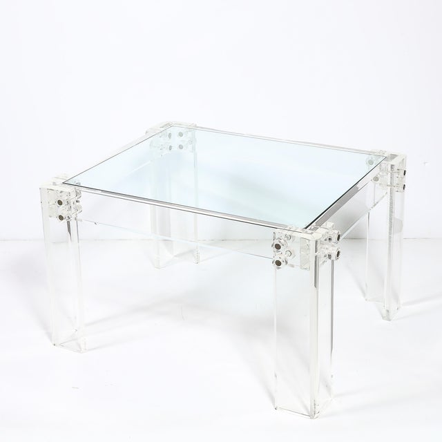 Pair of Mid-Century Modernist Rectilinear Lucite & Glass Side/End Tables For Sale - Image 18 of 18