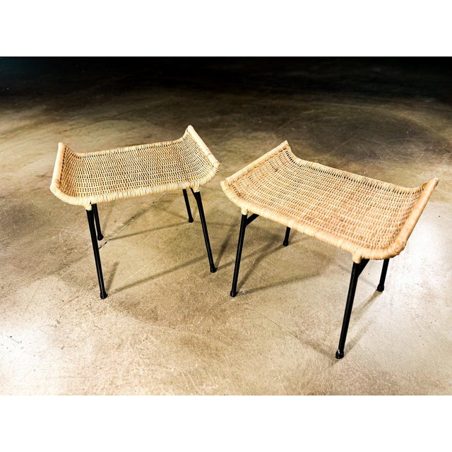 Pair of Caned Stools with Iron Frame by Carlo Hauner, Forma, Brazilian Modern, 1950s - Lot 851B For Sale - Image 10 of 13