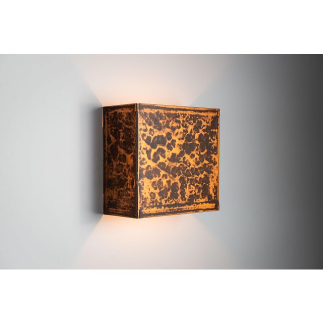 1970s Square Textured Brass Wall Lamps, 1970s, Set of 2 For Sale - Image 5 of 12