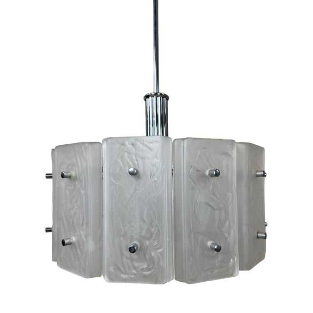 Vintage Pendant Lamp in Glass & Chrome, 1970s For Sale