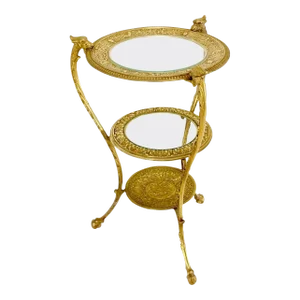 Mid 20th Century 3 Tier Solid Cast Brass Glass Top Tri Legged Dragon Motive Stand