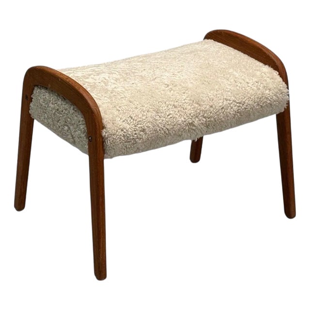 Danish Mid-Century Modern, Shearling Stool, Beige Sheepskin, Denmark, 1970s For Sale