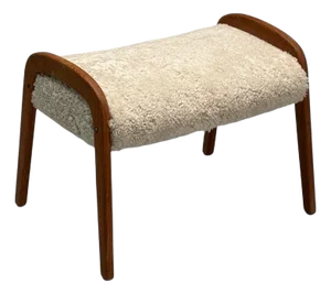 Danish Mid-Century Modern, Shearling Stool, Beige Sheepskin, Denmark, 1970s