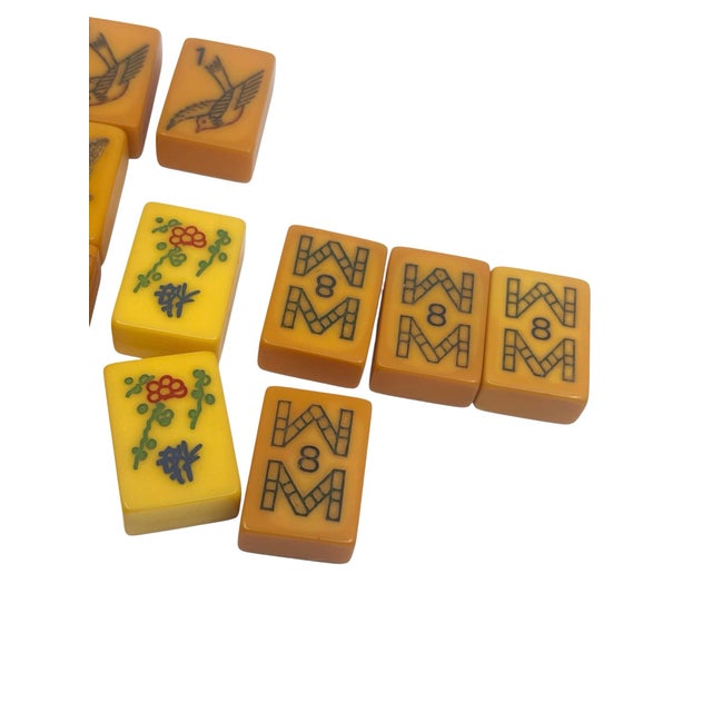 Vintage Bakelite Butterscotch Mahjong Tiles- A Set of 158 Pieces For Sale - Image 9 of 12