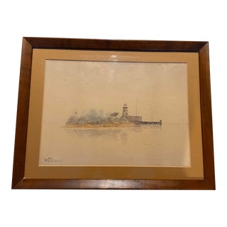 19th Century Lighthouse Watercolor Painting by William G. Puddefoot For Sale