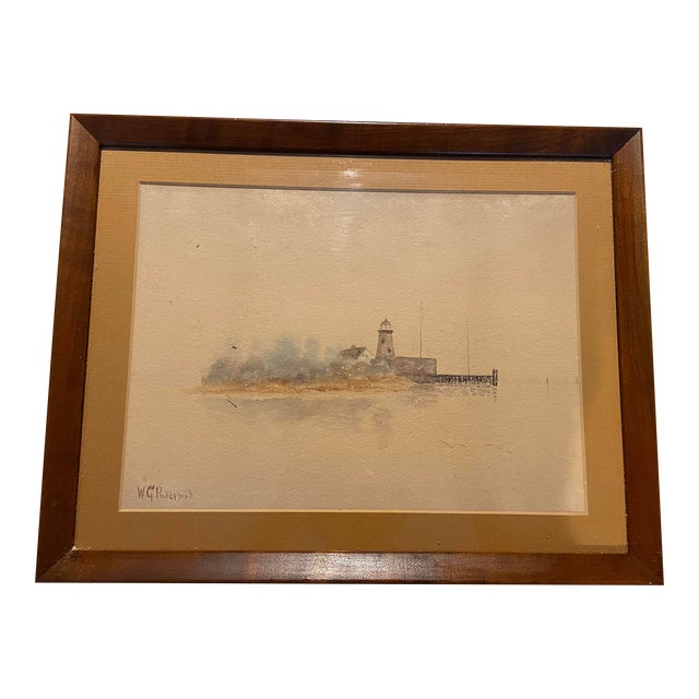 19th Century Lighthouse Watercolor Painting by William G. Puddefoot For Sale