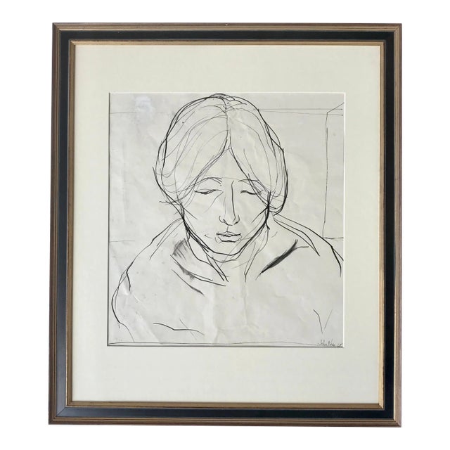 Vintage Original Ink Drawing Portrait by John Nava For Sale