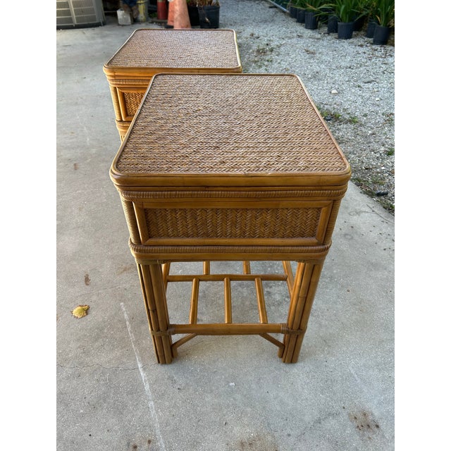 Nautical Vintage Rattan Nigthstands - Pair For Sale - Image 3 of 5