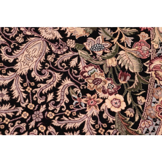 Textile Art Nouveau 1990's Pak-Persian Black/Gold Wool Round Rug- 6'8'' X 6'10'' For Sale - Image 7 of 9