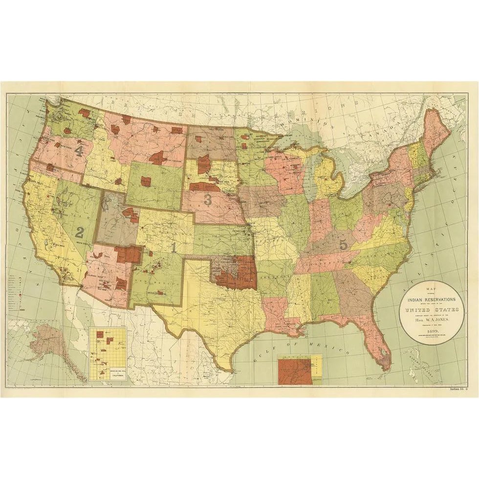 Antique Map of Locations of Native American Tribes, 1899 | Chairish